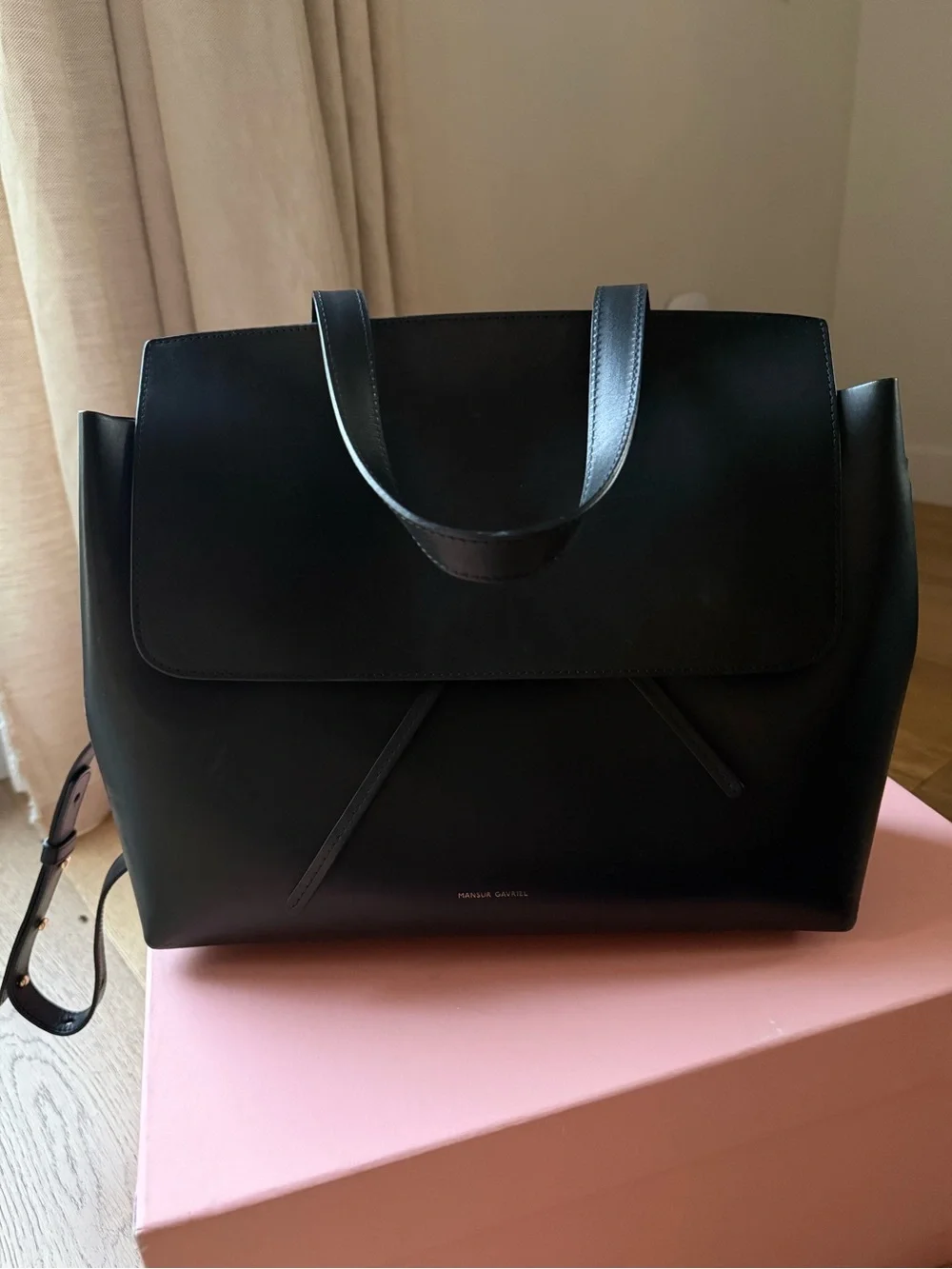 Mansur Gavriel Black Leather Top-Handle large lady bag